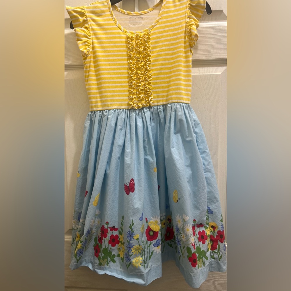 Eleanor Rose Yellow Striped Top with Blue Butterfly Skirt Dress